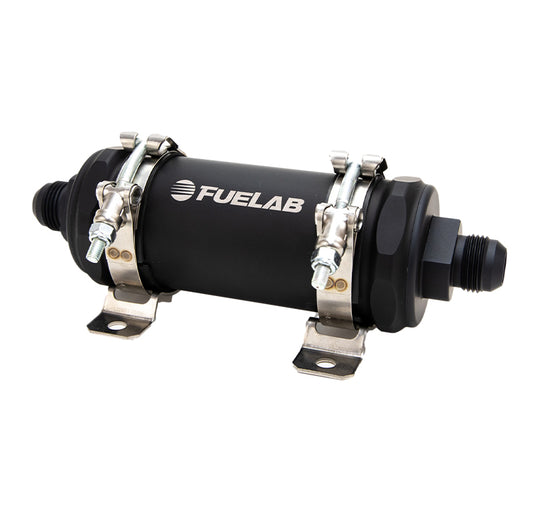 Fuelab PROシリーズ インライン燃料フィルター（10gpm）-10AN イン／-12ANアウトレット 40ミクロン ステンレス マットブラック