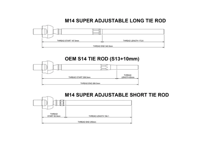 GKTech - M14 スーパーアジャスタブルインナータイロッド (M14 / 1x タイロッド / 単品販売)