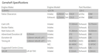 Kelford Cams 272/268 カムシャフト | 2004-2021 スバル STI EJ257B (220-C)