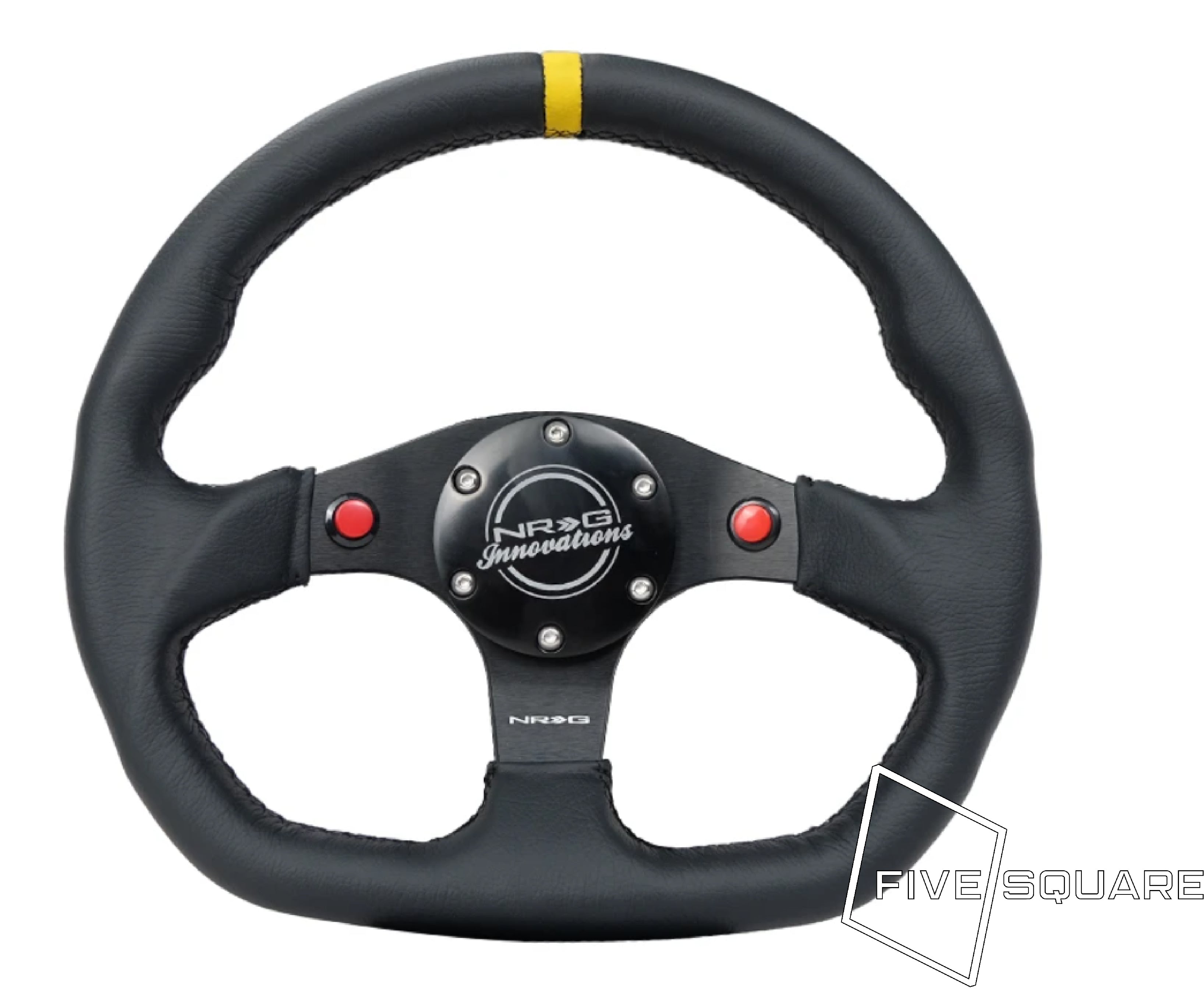 美品　NRG ブラックレザー　35Φ ステアリング　USDM 即納 NRG Innovations フラットボトムステアリングホイール - レザー