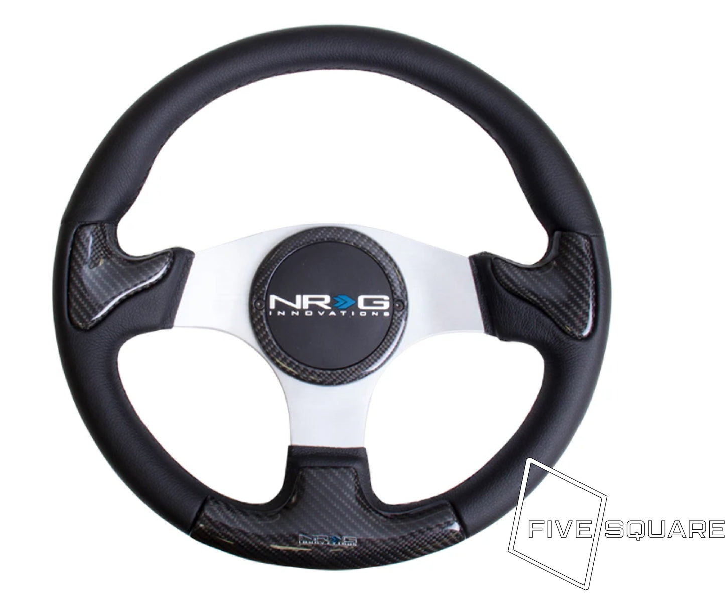 NRG Innovations 350mm ラバーホーンステアリングホイール - レザー/カーボンファイバー